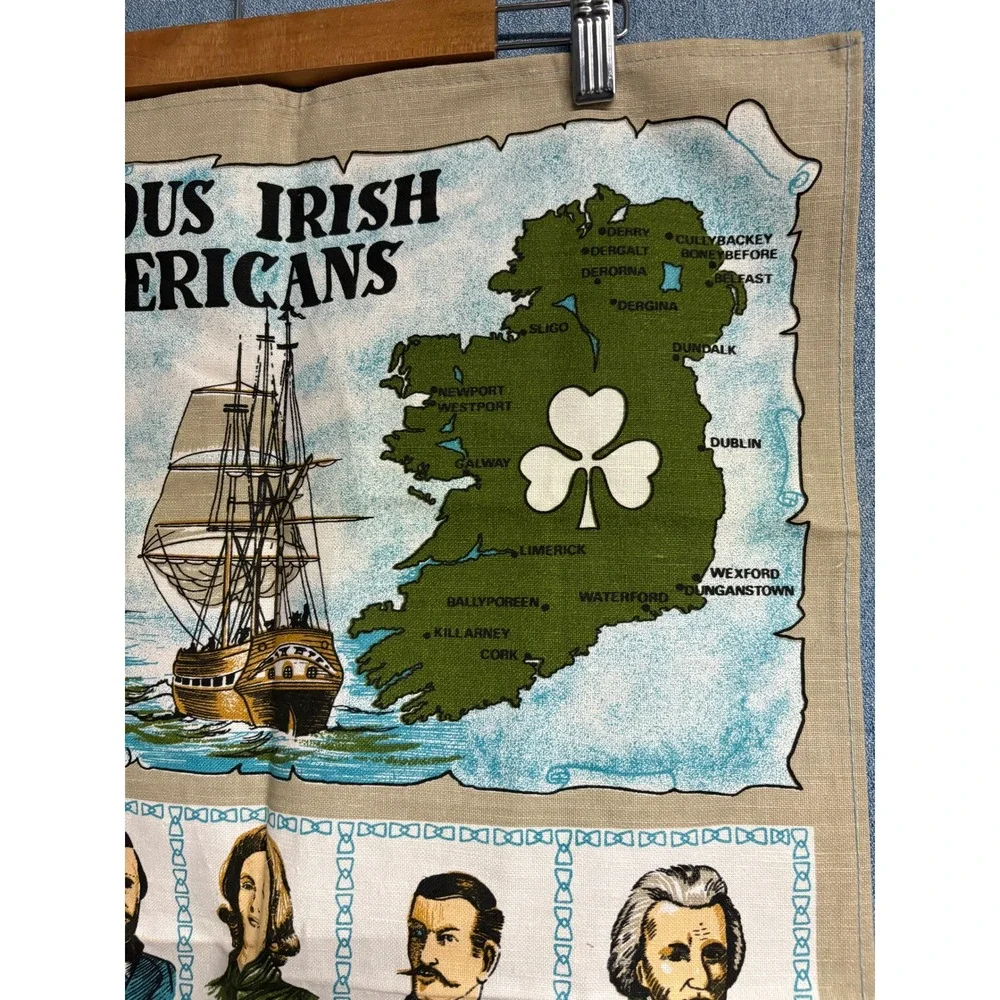 Vintage Famous Irish Americans Linen Tea Towel Made in Ireland JFK Reagan Map